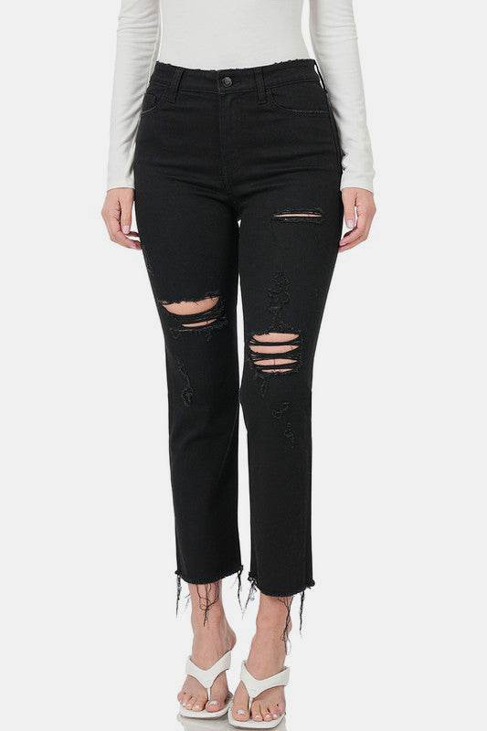 Zenana Distressed Raw Hem Cropped Jeans - Shop Style & More | Fresh Looks, Everyday Deals & Free Shipping