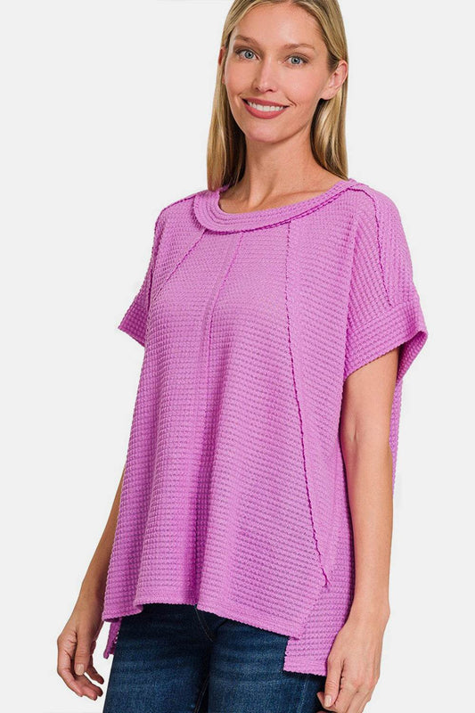 Zenana Waffle Exposed-Seam Short Sleeve T-Shirt - Shop Style & More | Fresh Looks, Everyday Deals & Free Shipping