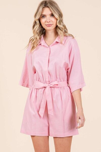 Mittoshop Tie Waist Half Sleeve Romper Jumpsuits