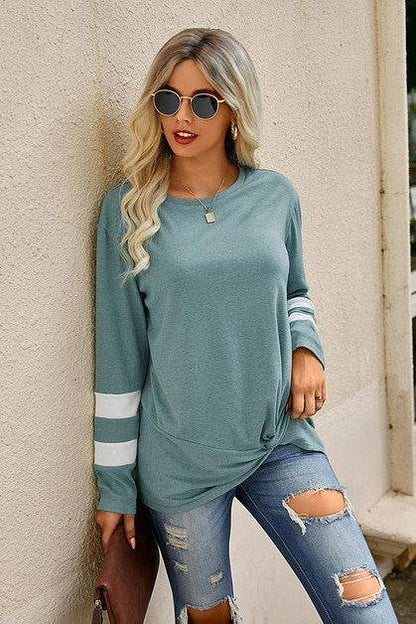 Stripe Twisted Front Long Sleeve Shirt - Shop Style & More | Fresh Looks, Everyday Deals & Free Shipping