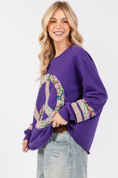 SAGE+FIG Peace Applique Patch Long Sleeve Top Hoodies & Sweaters