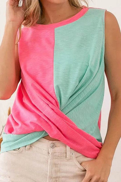 BiBi Slub Terry Color Block Twisted Top - Shop Style & More | Fresh Looks, Everyday Deals & Free Shipping