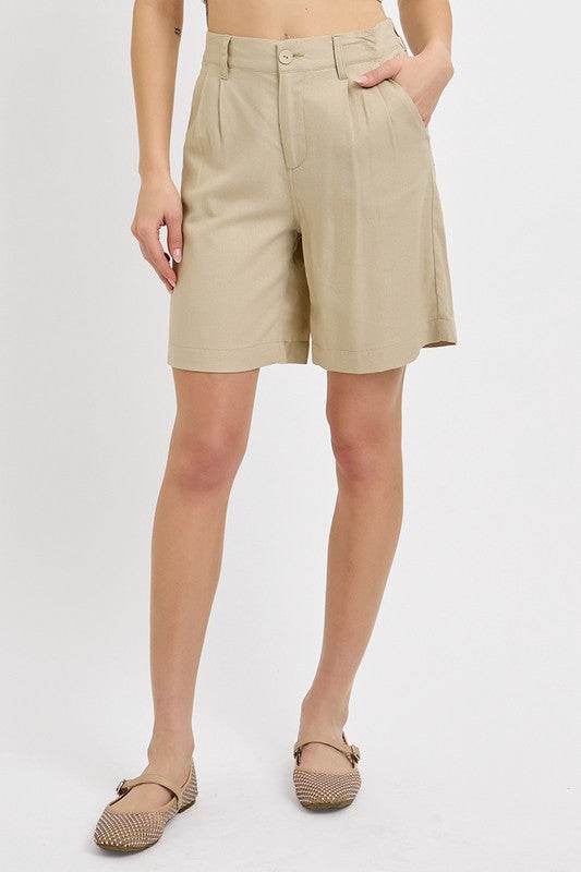 RISEN High Rise Pleated Front Shorts - Shop Style & More | Fresh Looks, Everyday Deals & Free Shipping