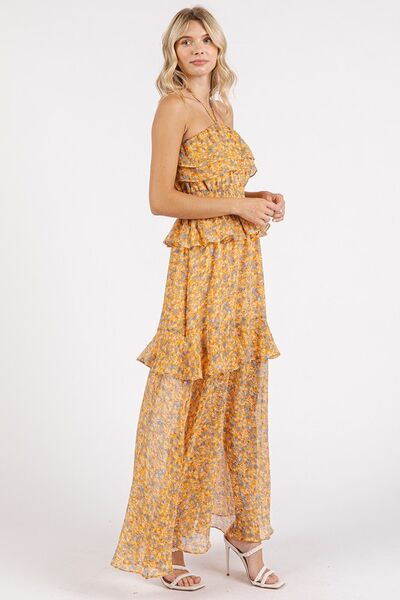 Mittoshop Ruffled Smocked Floral Halter Neck Maxi Dress Casual Dresses