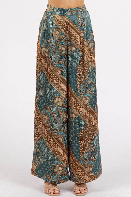 Mittoshop Paisley Patchwork Print Satin Wide Leg Pants - Shop Style & More | Fresh Looks, Everyday Deals & Free Shipping