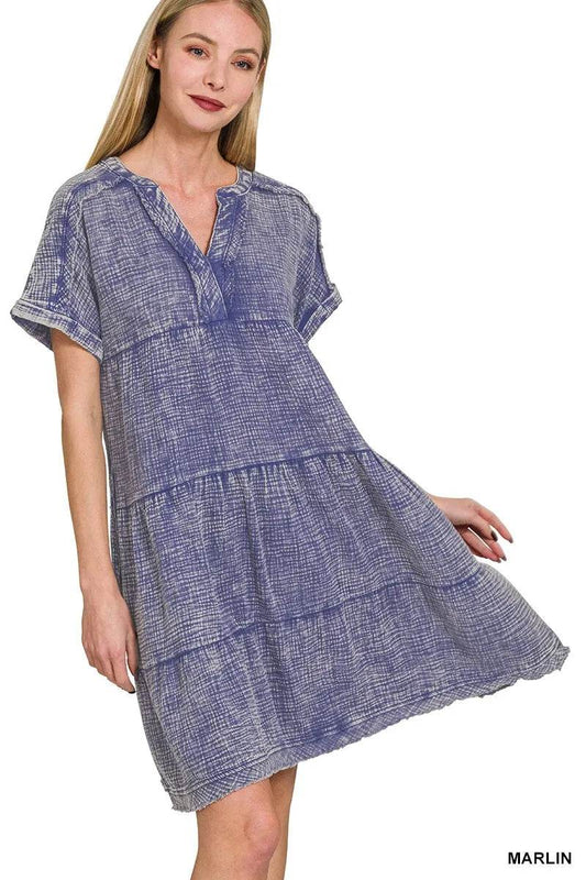 Zenana Washed Double Gauze Raw Edge V-neck Dress - Shop Style & More | Fresh Looks, Everyday Deals & Free Shipping