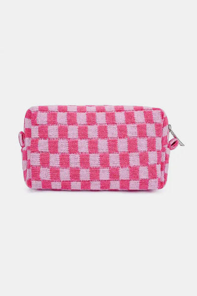 Zenana Checkered Pattern Knitted Cosmetic Pouch Bags