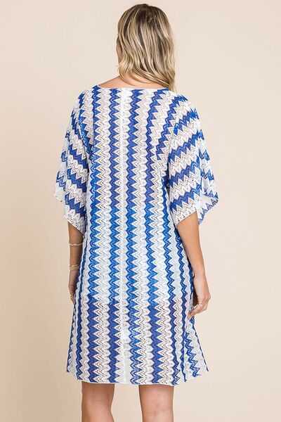 Cotton Bleu Cover-Up by Nu Lab Tied Striped Plunge Half Sleeve Cover-Ups