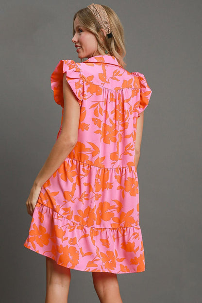 Umgee Full Size Floral Print Ruffle Cap Sleeve Tiered Dress Plus Size Casual Dresses