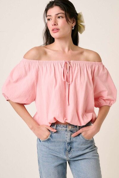 Mittoshop Linen Two-Way Short Sleeve Crop Blouse Blouses