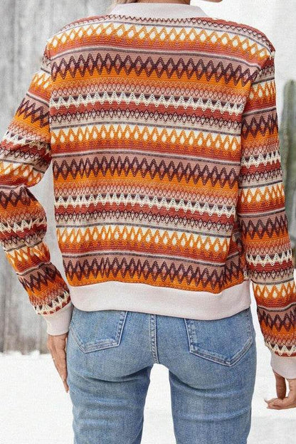 Orange Boho Striped Zip Up Long Sleeve Jacket - Shop Style & More | Fresh Looks, Everyday Deals & Free Shipping