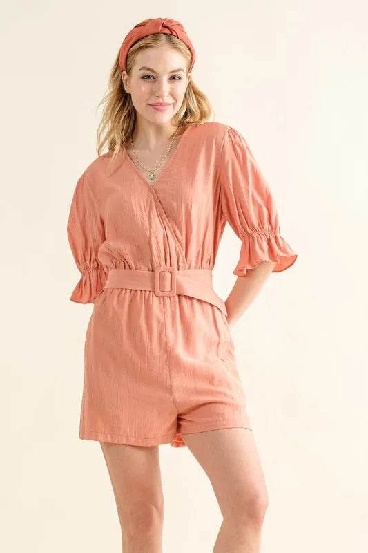 And The Why Flounce Sleeves Romper with Belt - Shop Style & More | Fresh Looks, Everyday Deals & Free Shipping