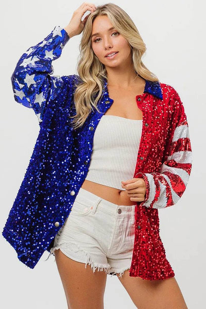 BiBi American Flag Sequin Snap Down Shirt - Shop Style & More | Fresh Looks, Everyday Deals & Free Shipping