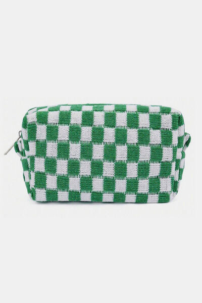 Zenana Checkered Pattern Knitted Cosmetic Pouch Green One Size Bags