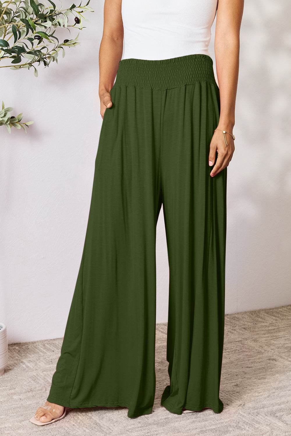 Basic Bae Full Size Smocked Wide Waistband Wide Leg Pants - Shop Style & More | Fresh Looks, Everyday Deals & Free Shipping