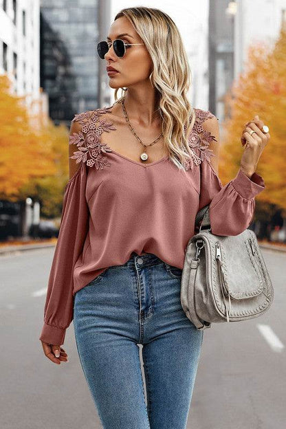 Contrast Low Back Lace Cold Shoulder Top - Shop Style & More | Fresh Looks, Everyday Deals & Free Shipping