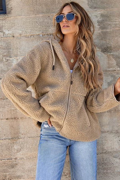 Women Fleece Zip Up Hooded Pocketed Jacket - Shop Style & More | Fresh Looks, Everyday Deals & Free Shipping