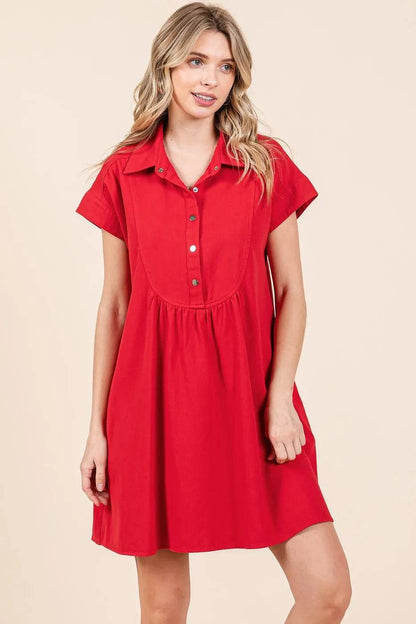 Mittoshop Twill Short Sleeve Collared Mini Dress - Shop Style & More | Fresh Looks, Everyday Deals & Free Shipping