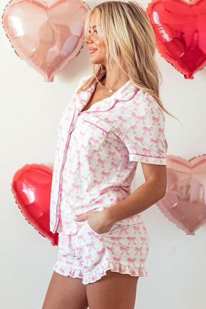 Short Sleeve and Ruffled Shorts Pajama Set - Shop Style & More | Fresh Looks, Everyday Deals & Free Shipping