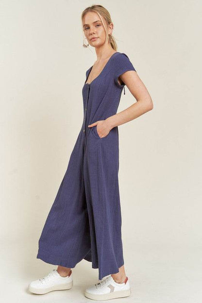 LINEN BUTTON DOWN JUMPSUIT - Shop Style & More | Fresh Looks, Everyday Deals & Free Shipping
