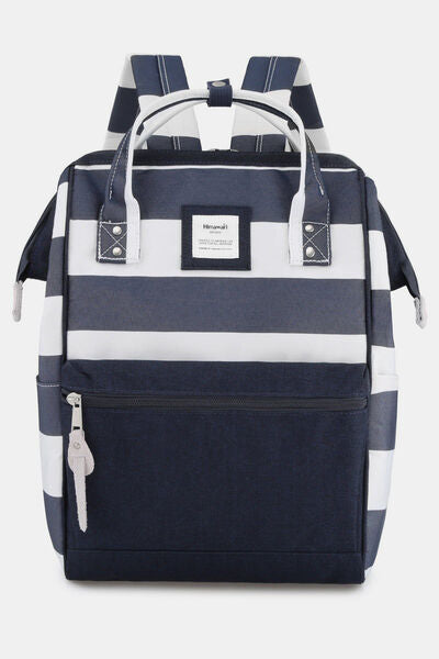 Himawari Striped Waterproof Nylon Backpack Bag with Side Pockets Navy One Size Bags