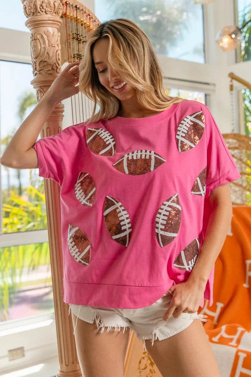 BiBi Game Day Sequins Patched Half Sleeves Top - Shop Style & More | Fresh Looks, Everyday Deals & Free Shipping