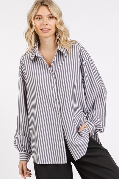 Mittoshop Button Down Striped Long Sleeve Shirt Blouses