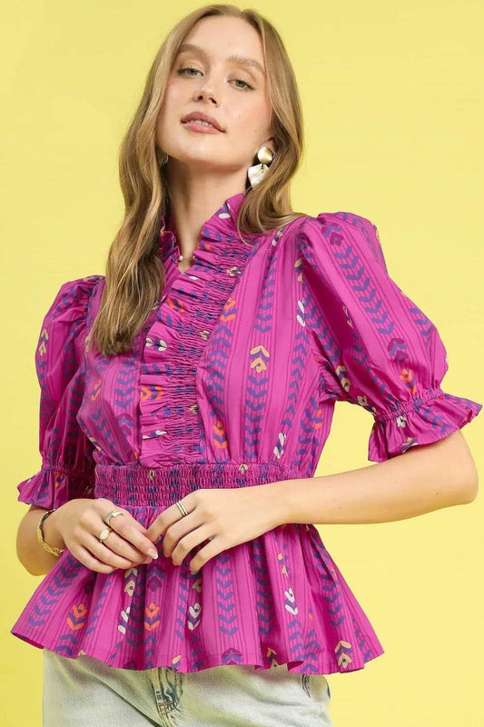 Umgee Printed Half Sleeve Peplum Blouse - Shop Style & More | Fresh Looks, Everyday Deals & Free Shipping