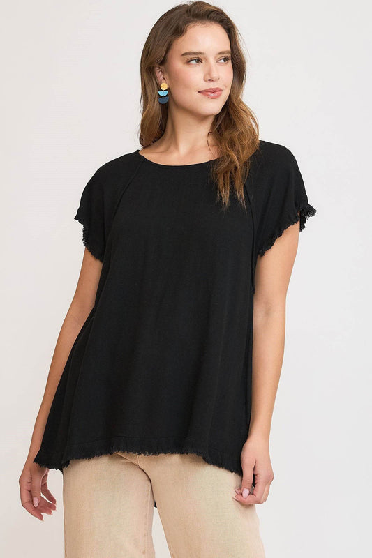 Umgee Full Size Seam Detail Linen Ruffle Fringe Edge Top Plus Size - Shop Style & More | Fresh Looks, Everyday Deals & Free Shipping