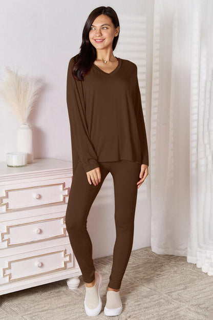 Basic Bae Full Size V-Neck Soft Rayon Long Sleeve Top and Pants Lounge Set Lounge Set