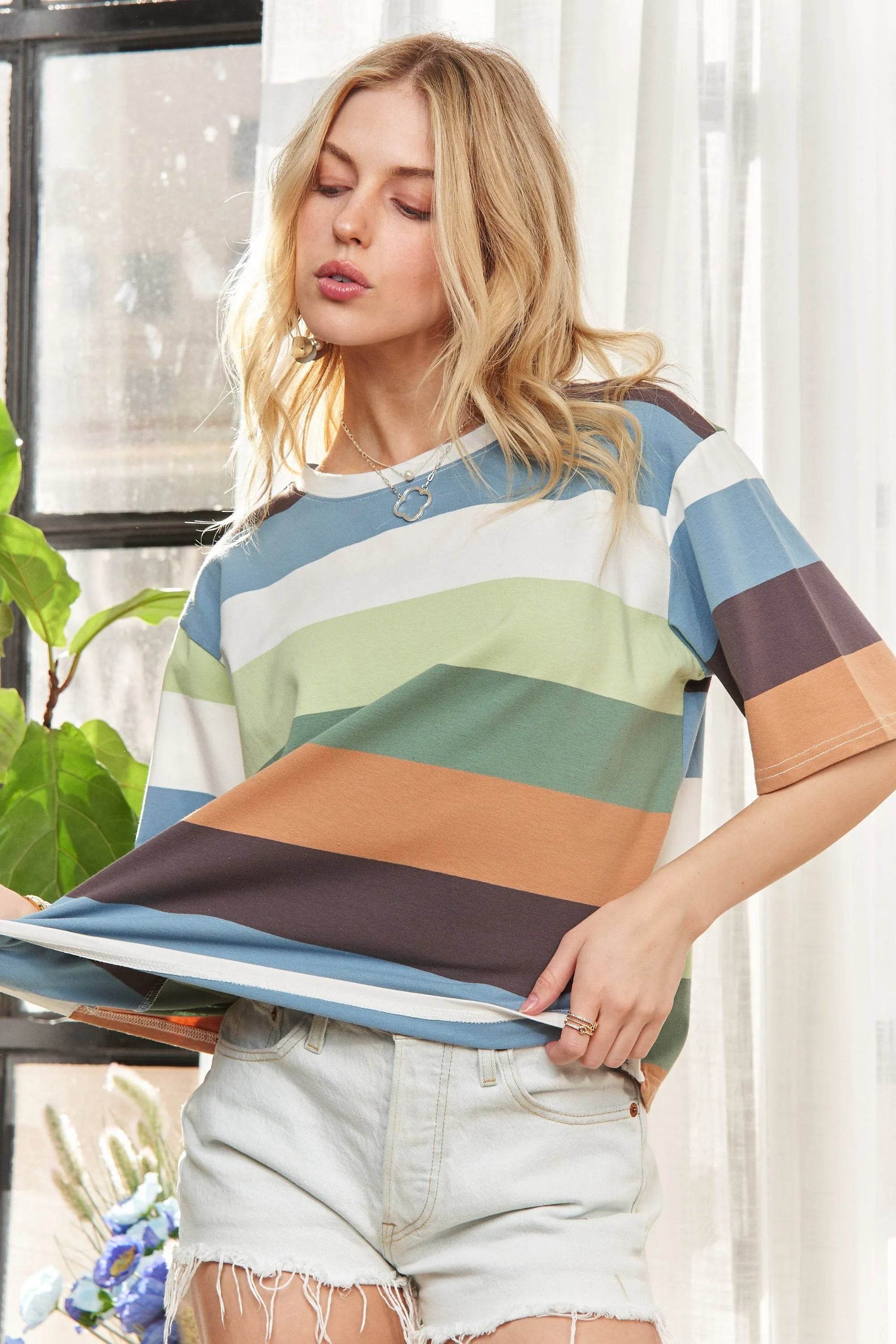 ADORA Multi Color Stripe Casual Top - Shop Style & More | Fresh Looks, Everyday Deals & Free Shipping