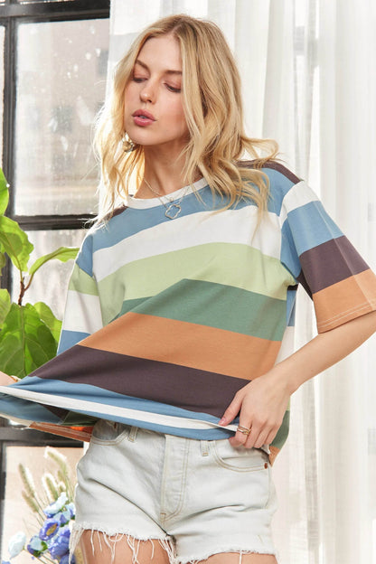 ADORA Multi Color Stripe Casual Top - Shop Style & More | Fresh Looks, Everyday Deals & Free Shipping