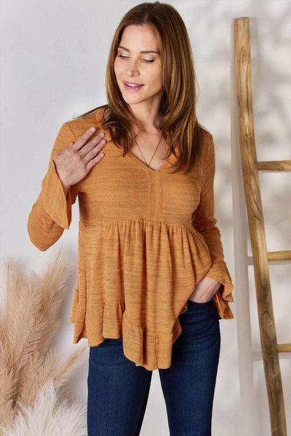 Hailey & Co Full Size V-Neck Flounce Sleeve Blouse - Shop Style & More | Fresh Looks, Everyday Deals & Free Shipping