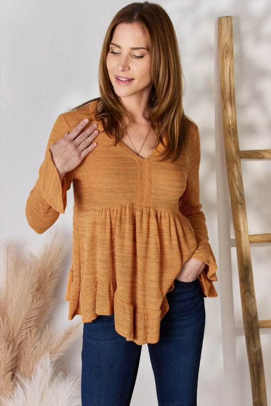 Hailey & Co Full Size V-Neck Flounce Sleeve Blouse - Shop Style & More | Fresh Looks, Everyday Deals & Free Shipping