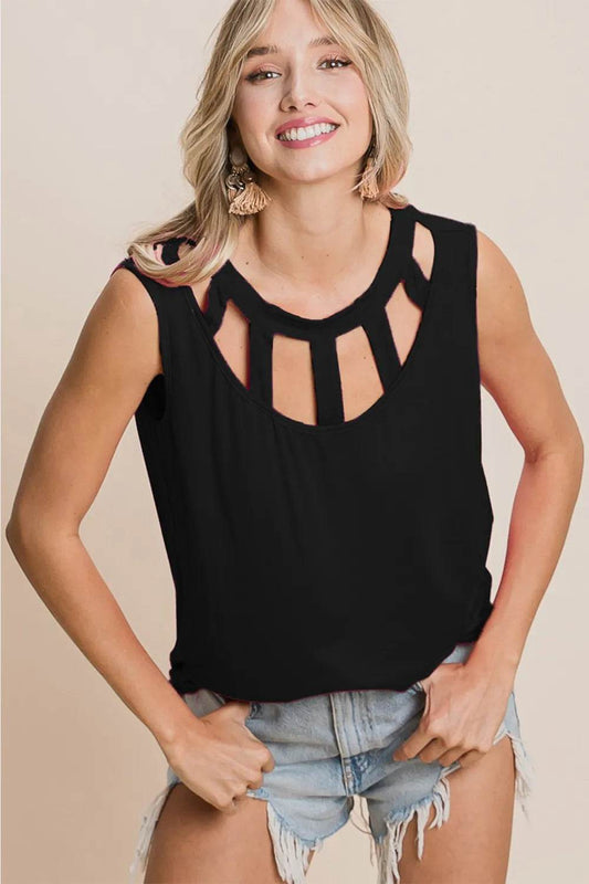 BiBi Cutout Round Neck Sleeveless Top - Shop Style & More | Fresh Looks, Everyday Deals & Free Shipping