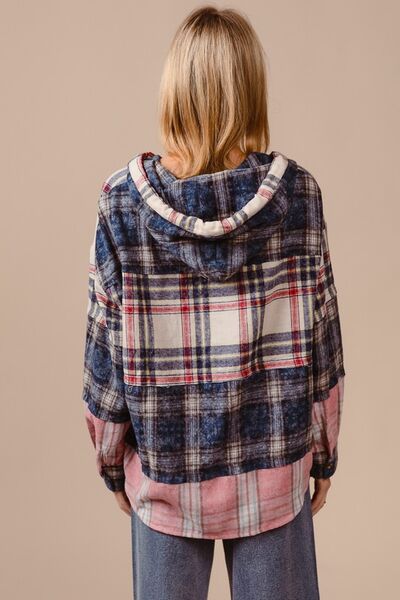 BiBi Drawstring Plaid Drop Shoulder Hoodie Hoodies & Sweaters