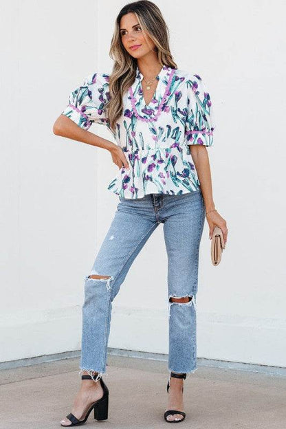 Raelyn Floral Ricrac Trim Top - Shop Style & More | Fresh Looks, Everyday Deals & Free Shipping