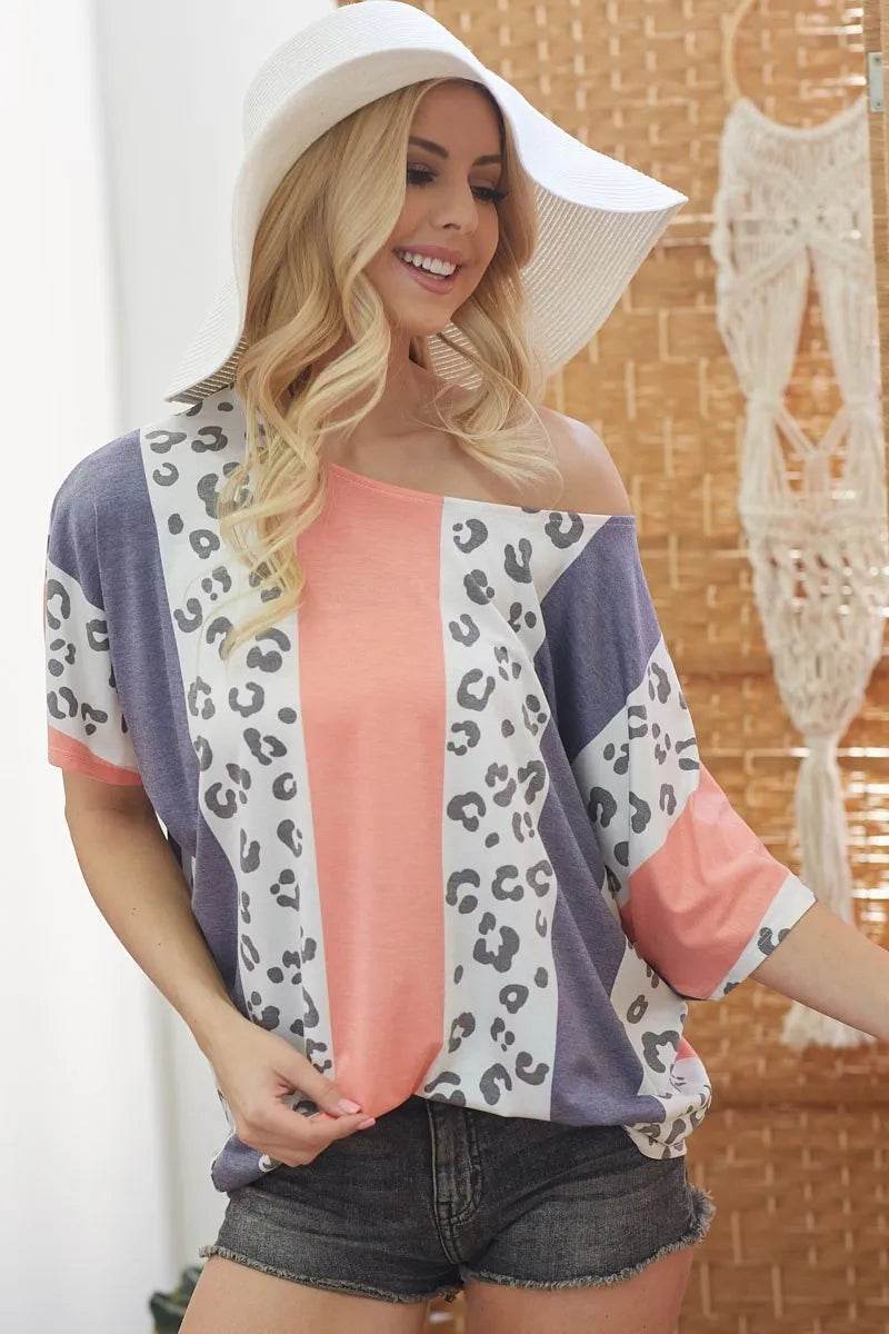 BiBi Leopard Stripe Printed French Terry Oversized Top - Shop Style & More | Fresh Looks, Everyday Deals & Free Shipping