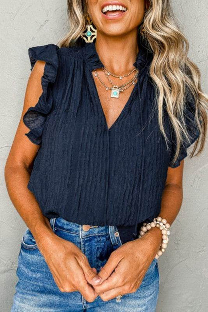 Keira V Neck Flutter Sleeve Textured Blouse - Shop Style & More | Fresh Looks, Everyday Deals & Free Shipping