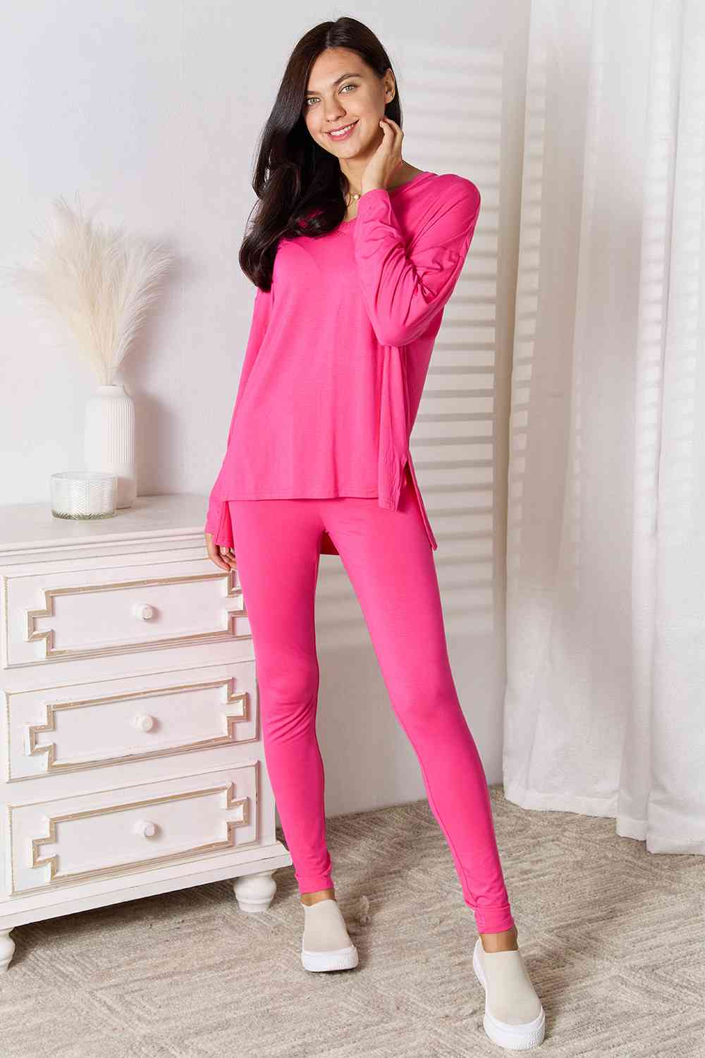 Basic Bae Full Size V-Neck Soft Rayon Long Sleeve Top and Pants Lounge Set Lounge Set