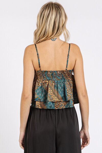 Mittoshop Paisley Patchwork Print Satin Ruffle Crop Cami Top - Femme & Flirty