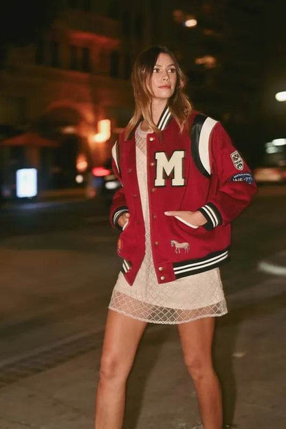 MABLE M Bomber Varsity Jacket with Patch Detail - Shop Style & More | Fresh Looks, Everyday Deals & Free Shipping