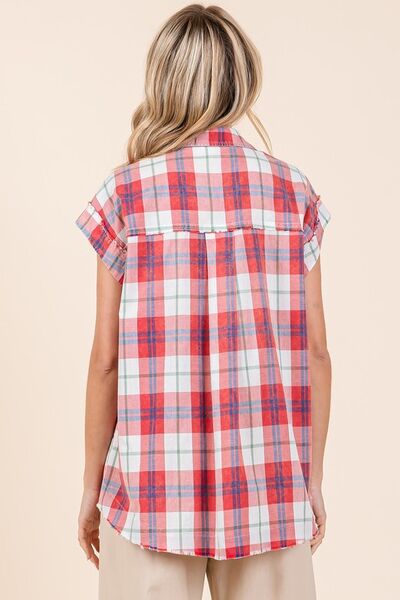 Mittoshop Mineral Wash Plaid Button Down Shirt Blouses