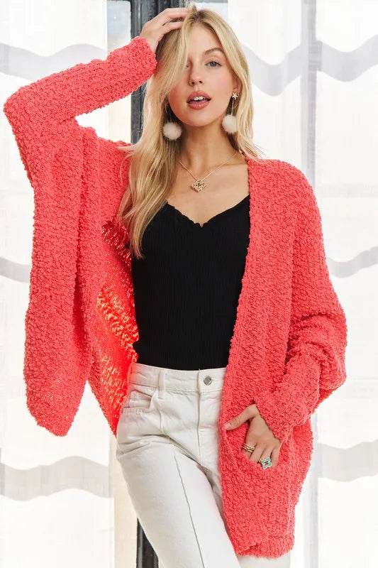 ADORA Popcorn Knit Open Front Long Sleeve Cardigan - Shop Style & More | Fresh Looks, Everyday Deals & Free Shipping