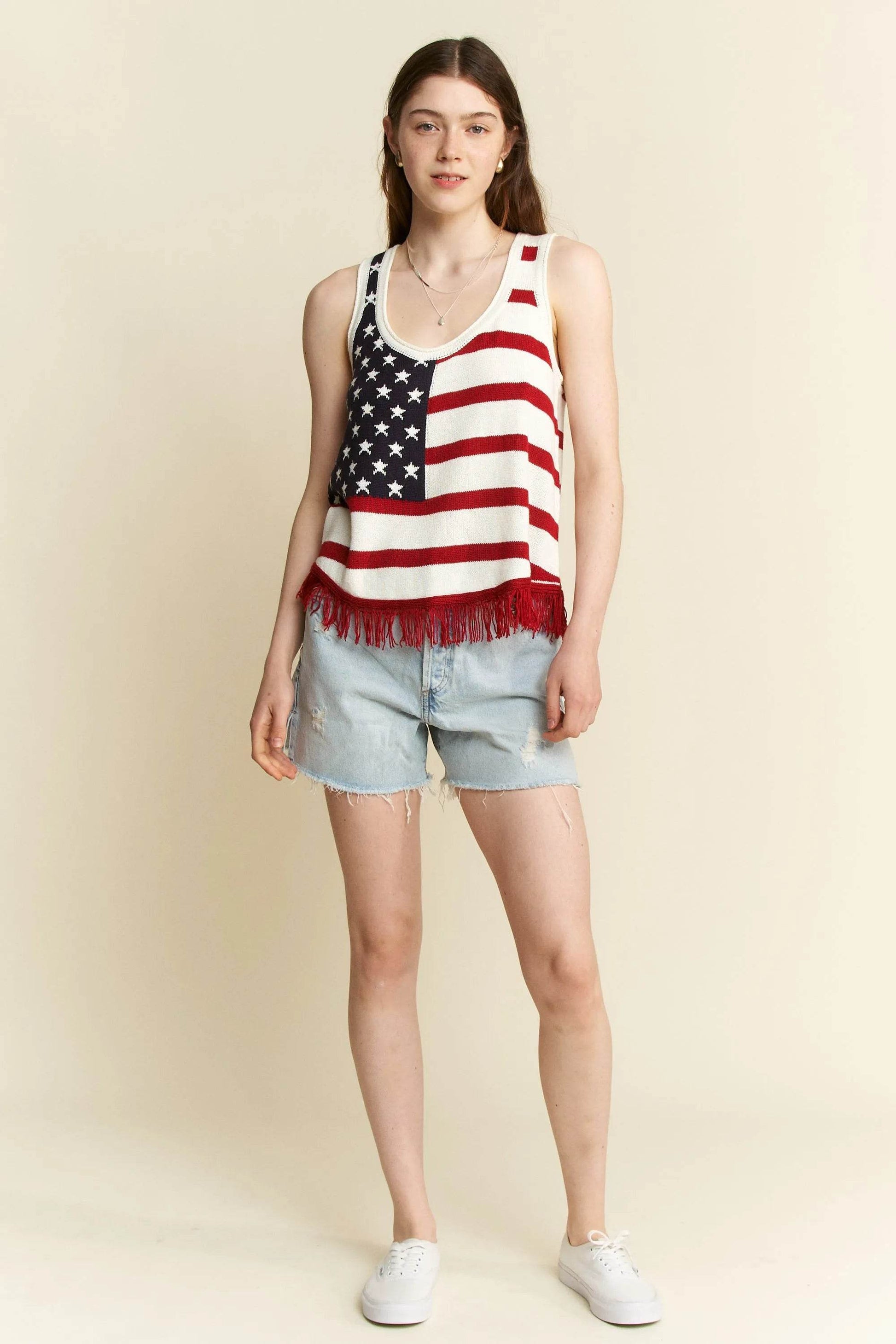 Jade By Jane Full Size American Flag Fringe Tank Top Plus Size - Shop Style & More | Fresh Looks, Everyday Deals & Free Shipping