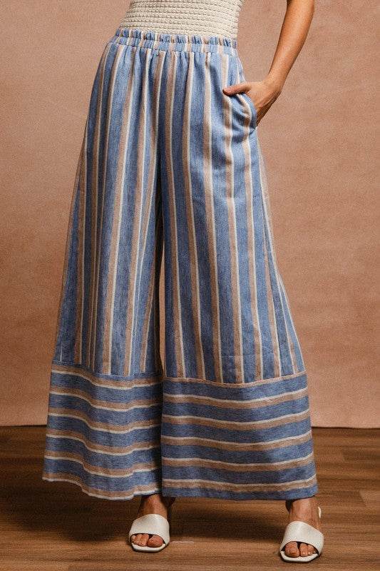 BiBi Striped Wide Leg Pants with Pockets - Shop Style & More | Fresh Looks, Everyday Deals & Free Shipping