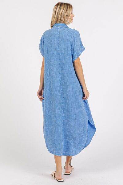 Mittoshop Mineral Wash V Neck Button Up Midi Shirt Dress - Shop Style & More | Fresh Looks, Everyday Deals & Free Shipping