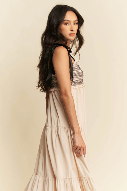 Davi & Dani Multi Contrast Smocked Bodice Straps Maxi Dress - Shop Style & More | Fresh Looks, Everyday Deals & Free Shipping