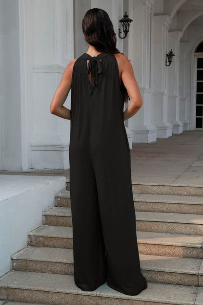 Double Take Full Size Tie Back Cutout Sleeveless Jumpsuit - Shop Style & More | Fresh Looks, Everyday Deals & Free Shipping