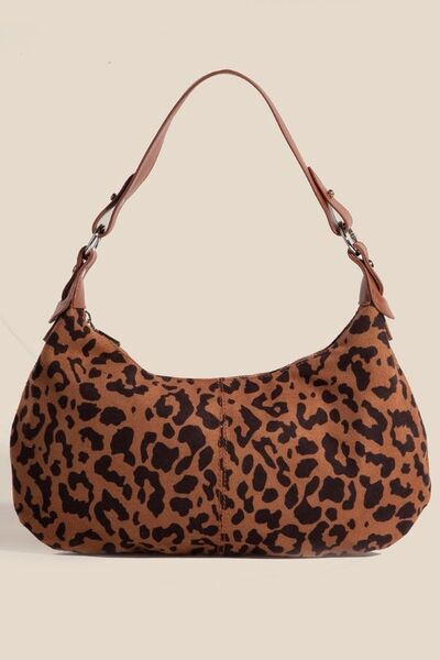 Fame Leopard Middle Stitch Zipper Handbag Leopard One Size Bags